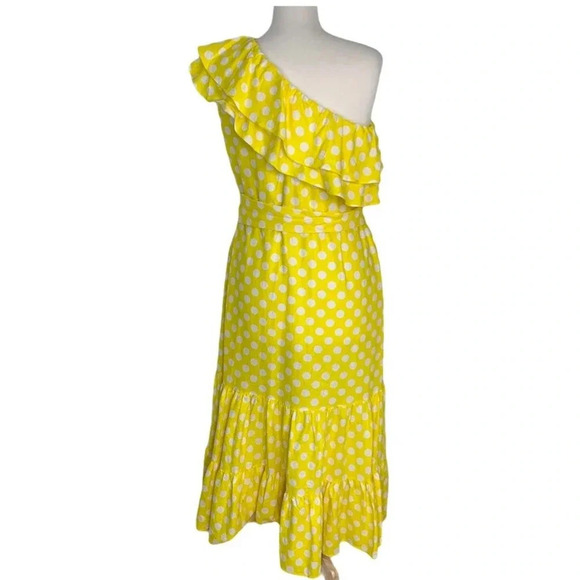Lisa Marie Hernandez Linen Blend Polka Dot Ruffle Dress Yellow Size XS NWT - Picture 5 of 15